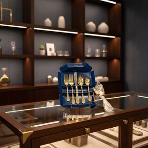 NWOT 8 Piece Luxurious Gold Tone on Stainless Steel Flatware Service Set for One